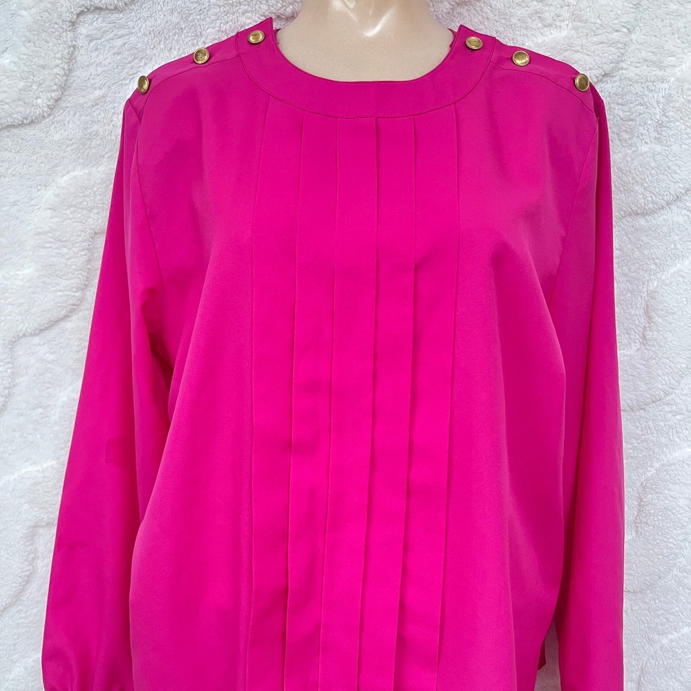 Laura & Jayne Blouse Women's 14 Pink Barbiecore Coquette Long Sleeve Gold Button